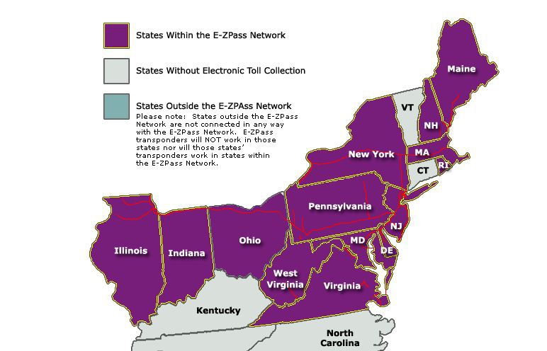 The states in purple accept the E-ZPass transponder, which is headed ...